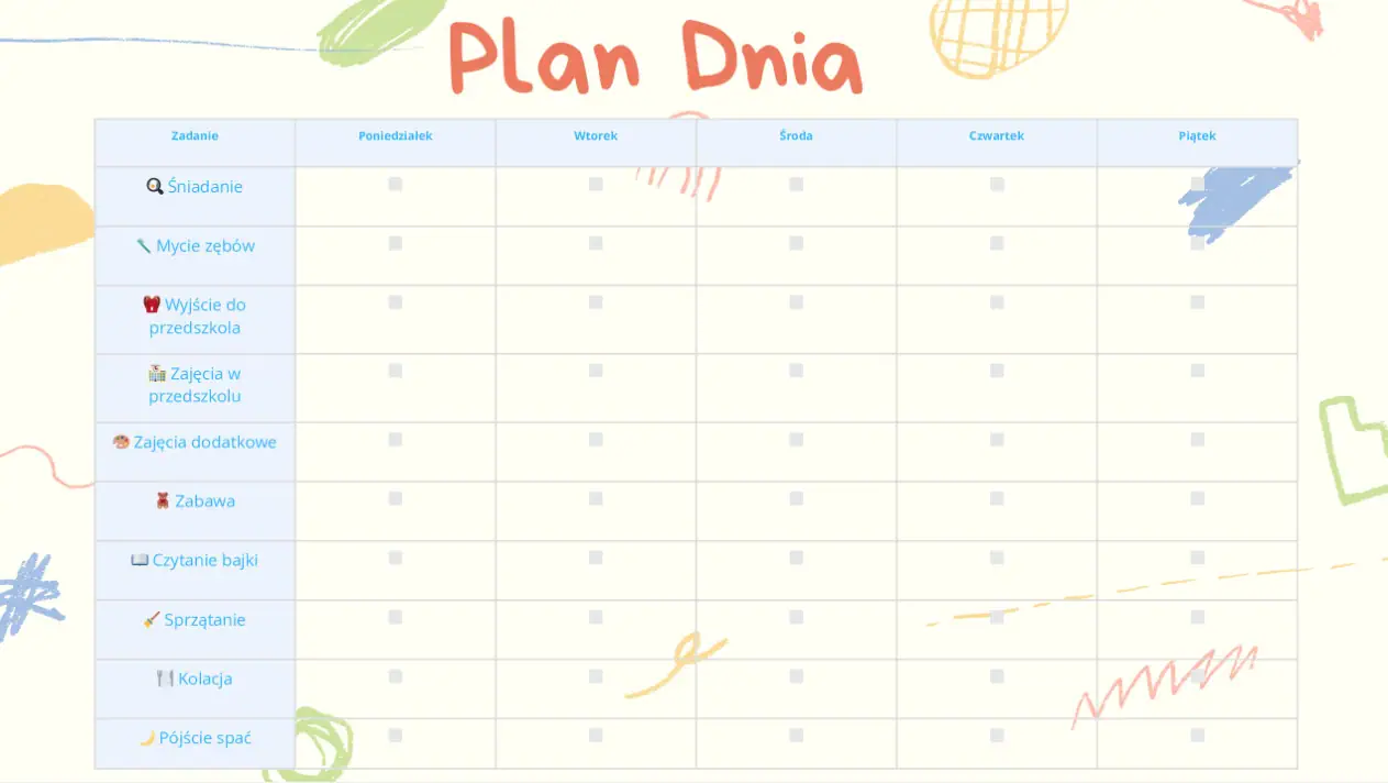 Darmowa Karta Pracy Plan dnia